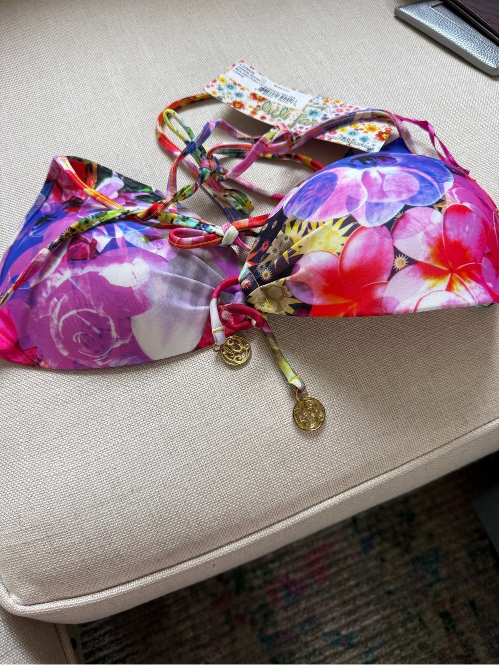 NWT Luli Fama Jardin molded bandeau Bikini Top L